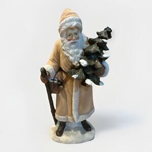 Santa Figurine with Velvety Coat Old World Style Christmas Decor Belsnickle 8”